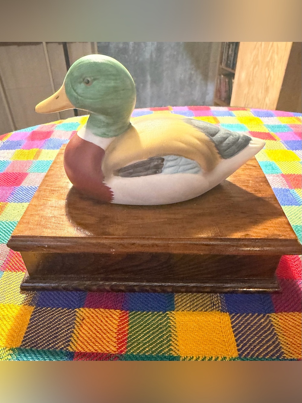 Vintage Hand Painted Mallard Duck Playing Card Box